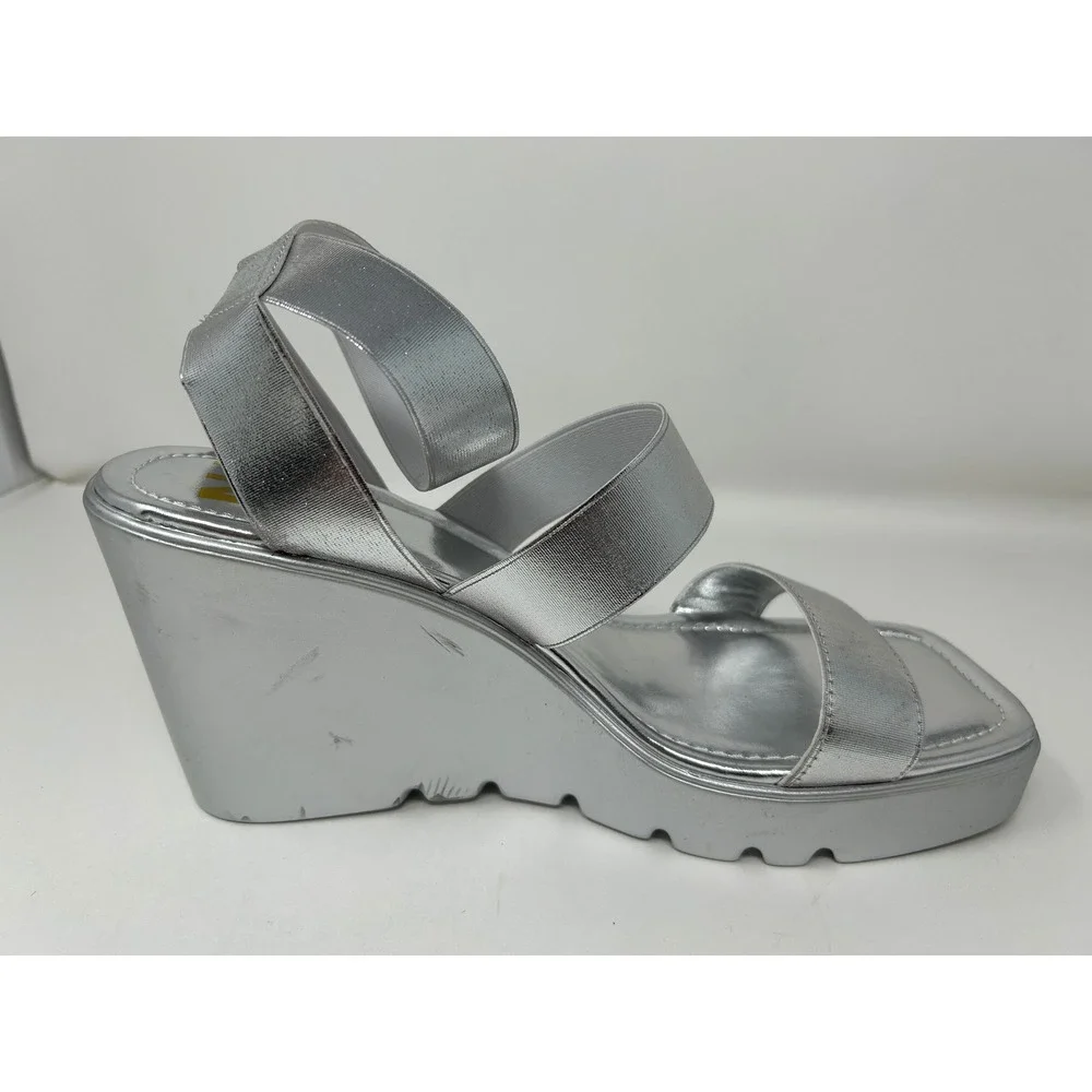 Silver Metallic Wedge Sandals for Women